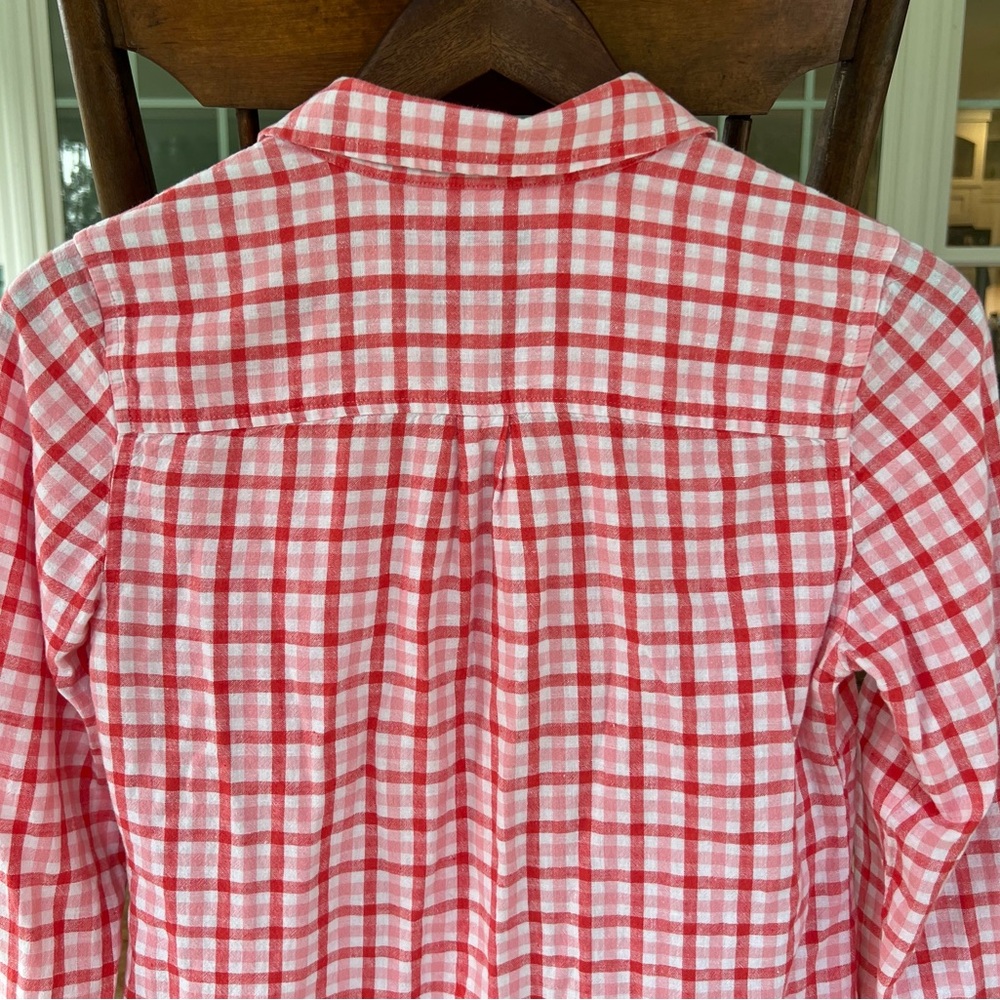 Vineyard Vines Red Pink Gingham Linen Cotton Button Blend Down Shirt Top Size 0 - Picture 6 of 16